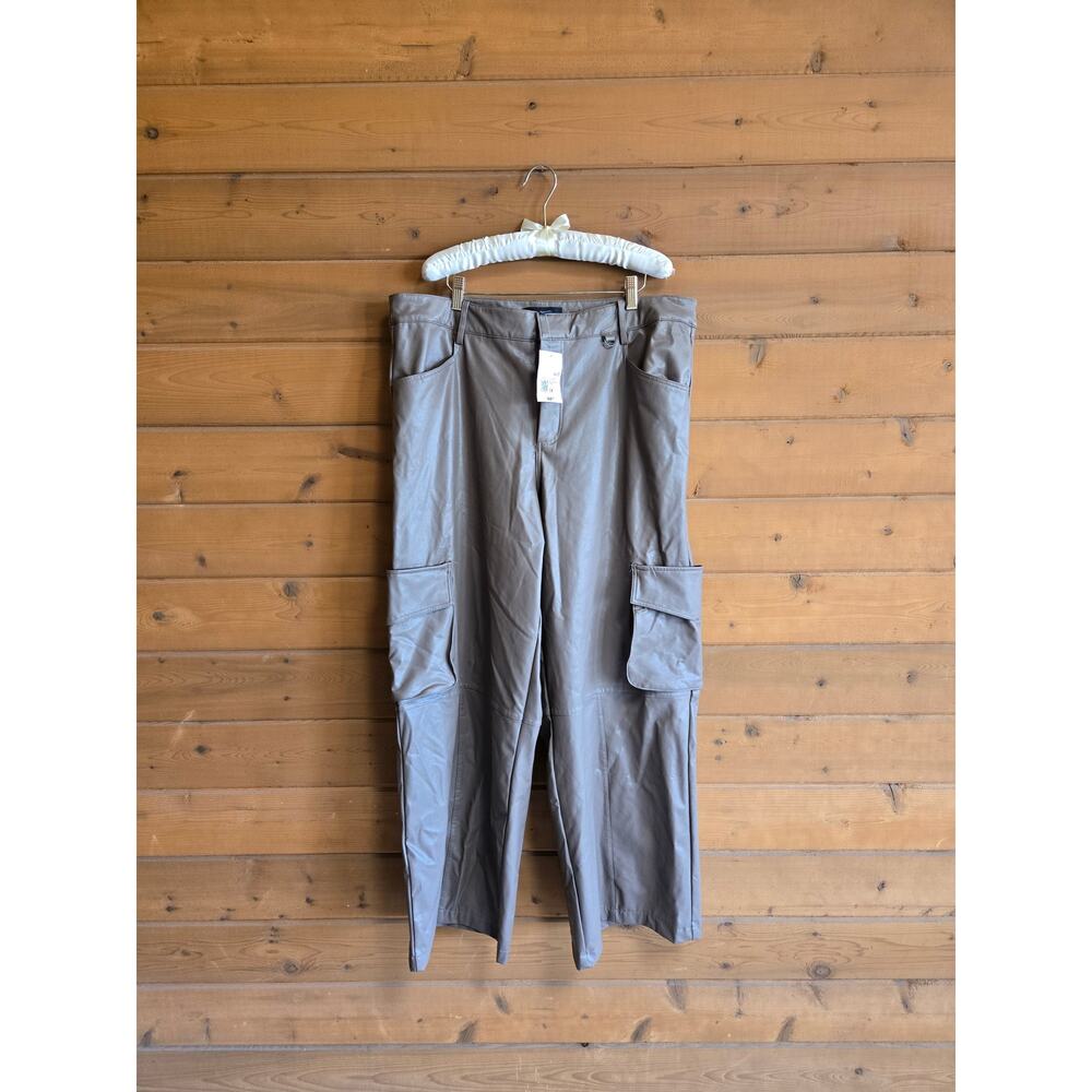 Forever21 Pant Cargo Faux Leather Espresso Brown 1X NWT Straight Leg High Rise - Picture 2 of 4